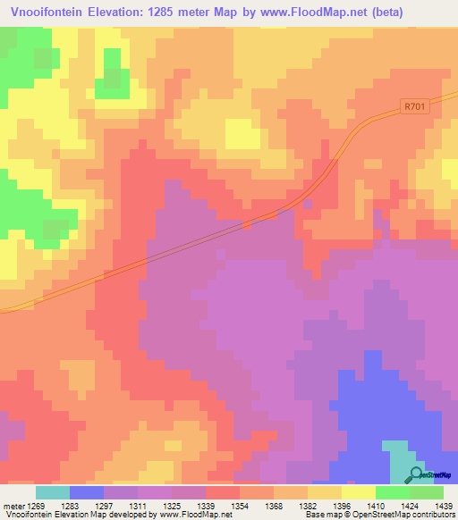 Vnooifontein,South Africa Elevation Map