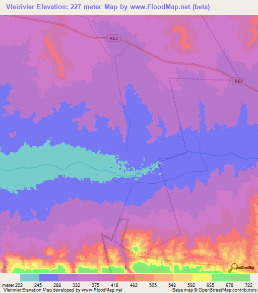 Vleirivier,South Africa Elevation Map