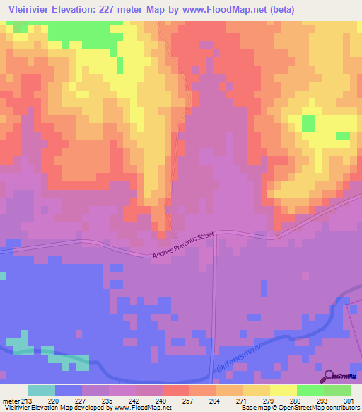 Vleirivier,South Africa Elevation Map