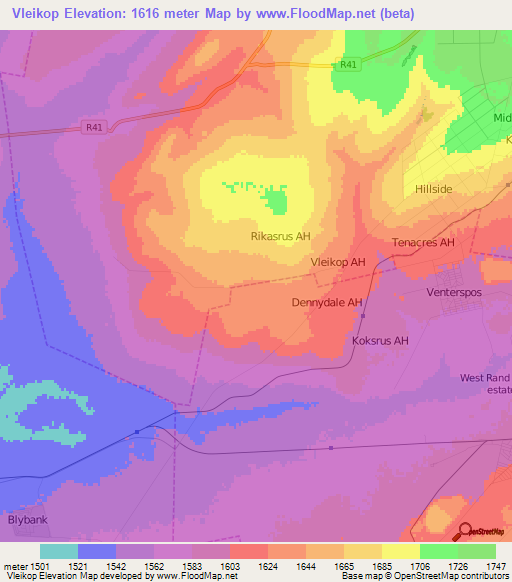 Vleikop,South Africa Elevation Map