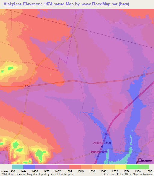 Vlakplaas,South Africa Elevation Map