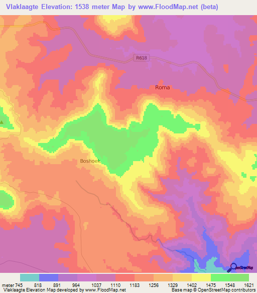 Vlaklaagte,South Africa Elevation Map