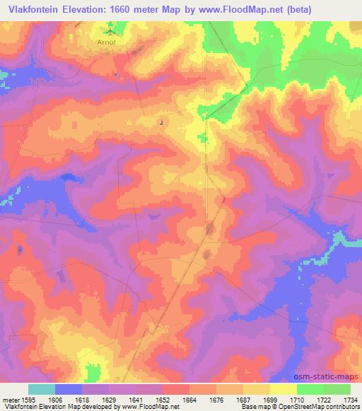 Vlakfontein,South Africa Elevation Map