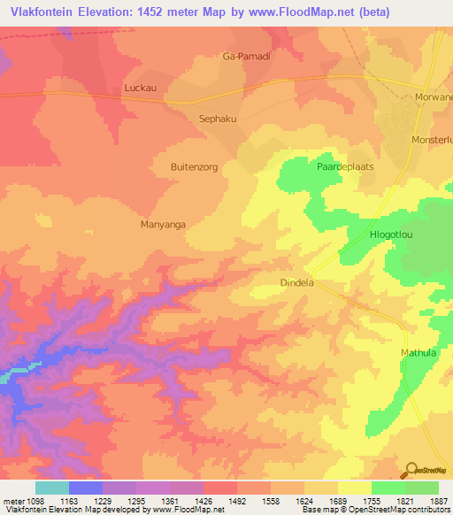 Vlakfontein,South Africa Elevation Map