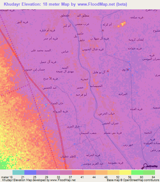 Khudayr,Iraq Elevation Map