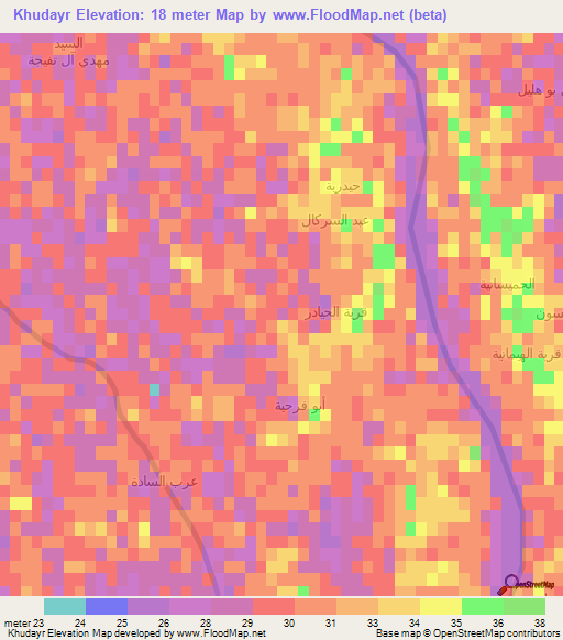 Khudayr,Iraq Elevation Map