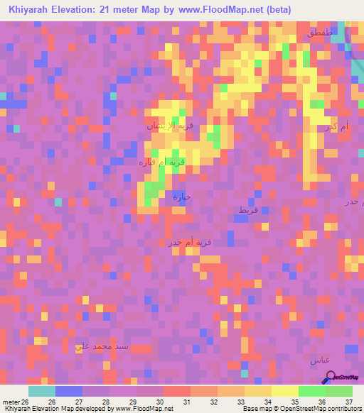 Khiyarah,Iraq Elevation Map