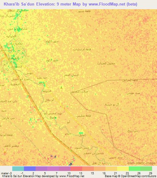 Khara'ib Sa`dun,Iraq Elevation Map