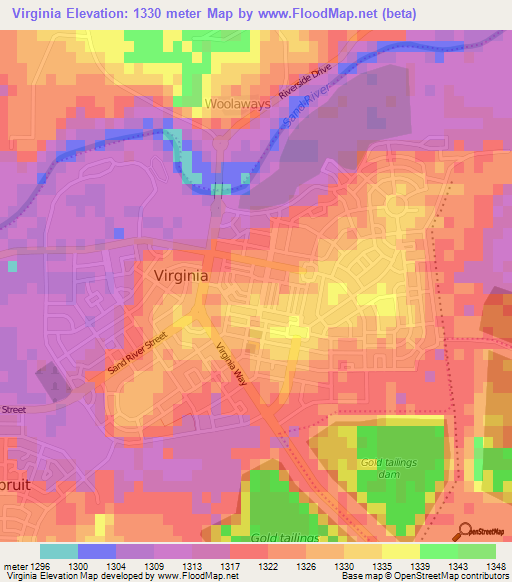 Virginia,South Africa Elevation Map