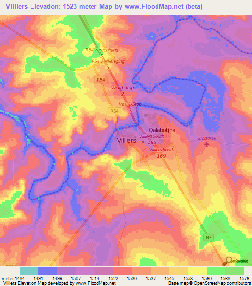 Villiers,South Africa Elevation Map