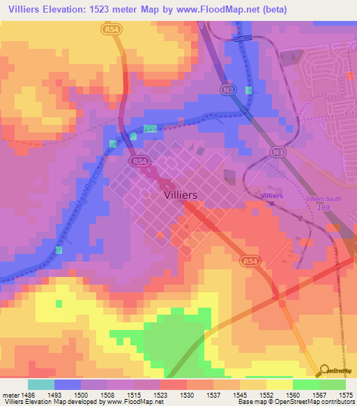 Villiers,South Africa Elevation Map