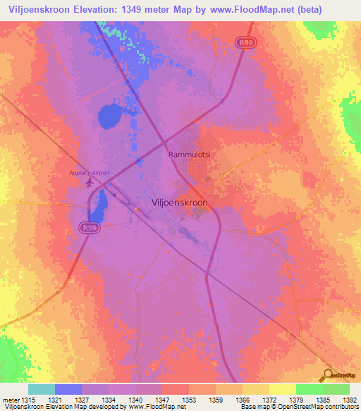 Viljoenskroon,South Africa Elevation Map