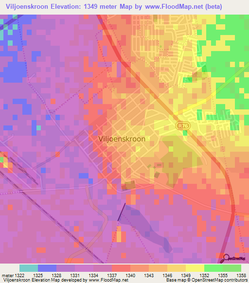 Viljoenskroon,South Africa Elevation Map