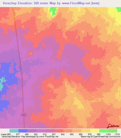 Verschep,South Africa Elevation Map