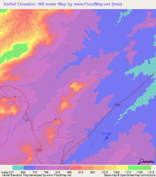 Verlief,South Africa Elevation Map