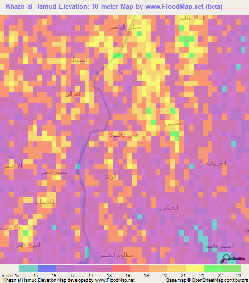 Khazn al Hamud,Iraq Elevation Map