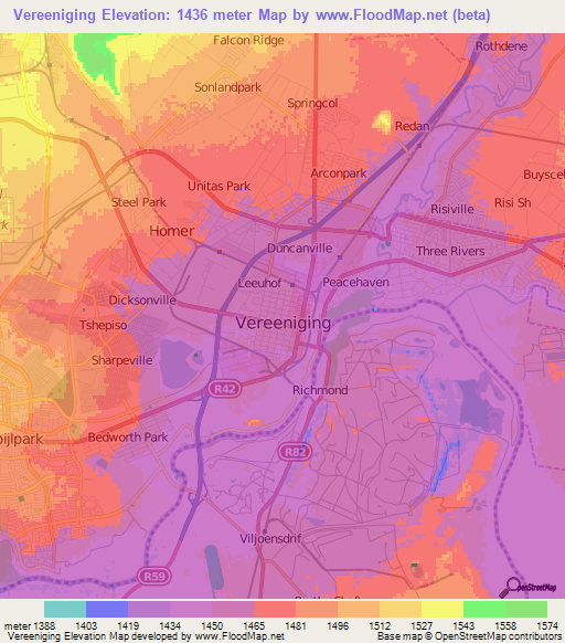 Vereeniging,South Africa Elevation Map