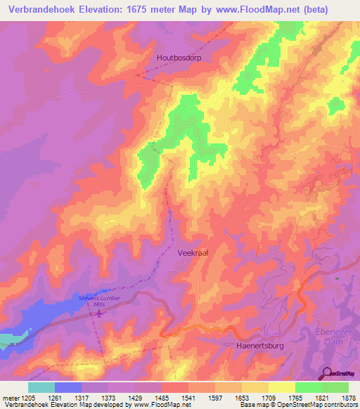 Verbrandehoek,South Africa Elevation Map