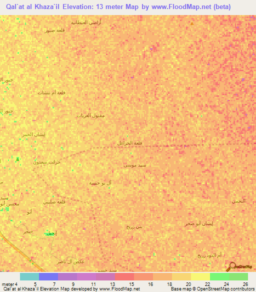 Qal`at al Khaza`il,Iraq Elevation Map