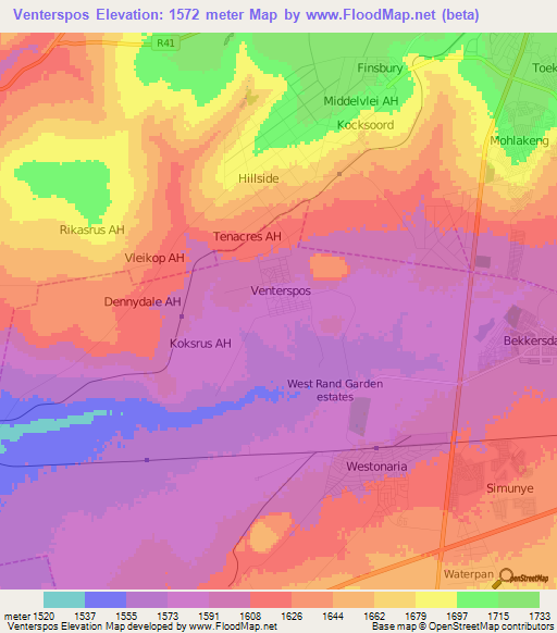 Venterspos,South Africa Elevation Map