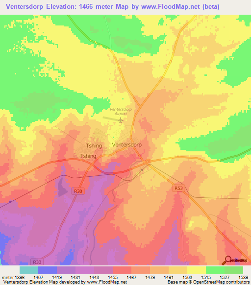 Ventersdorp,South Africa Elevation Map