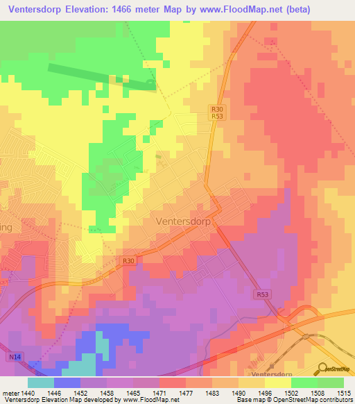 Ventersdorp,South Africa Elevation Map