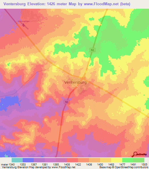 Ventersburg,South Africa Elevation Map