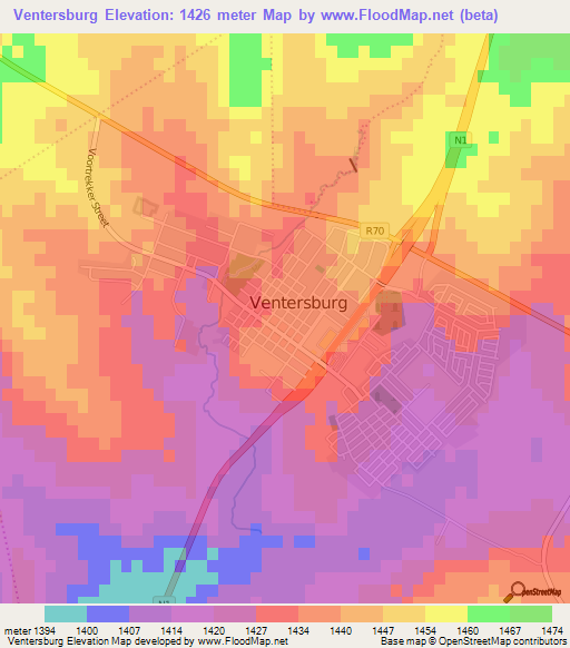 Ventersburg,South Africa Elevation Map