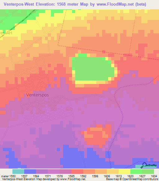 Venterpos-West,South Africa Elevation Map