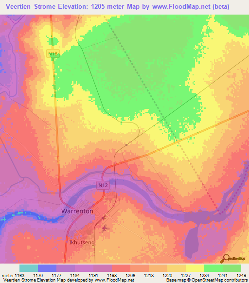 Veertien Strome,South Africa Elevation Map