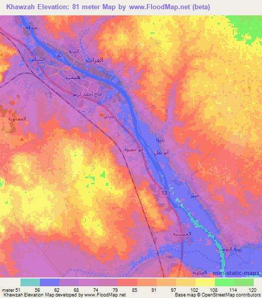 Khawzah,Iraq Elevation Map