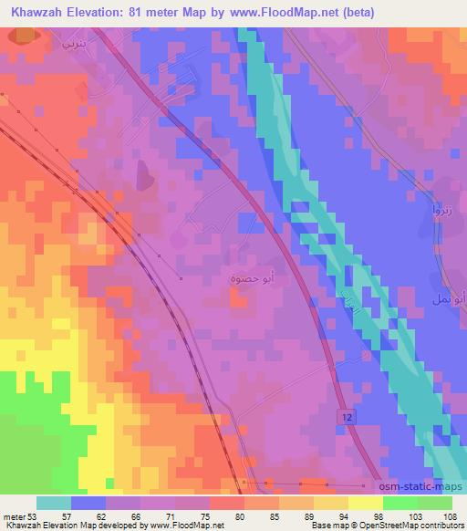 Khawzah,Iraq Elevation Map