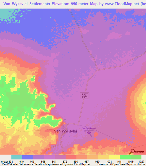 Van Wyksvlei Settlements,South Africa Elevation Map