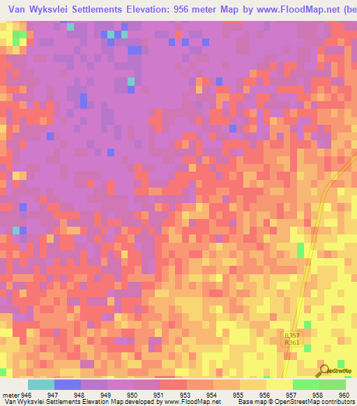 Van Wyksvlei Settlements,South Africa Elevation Map