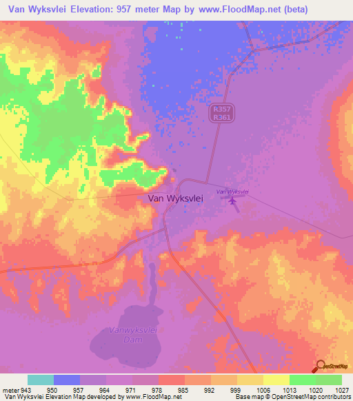 Van Wyksvlei,South Africa Elevation Map