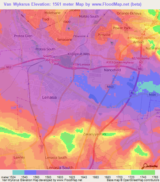 Van Wyksrus,South Africa Elevation Map