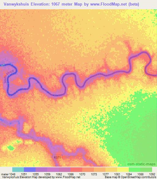 Vanwykshuis,South Africa Elevation Map