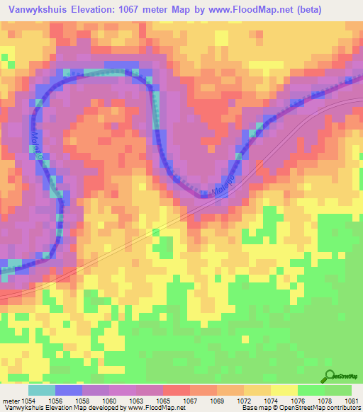 Vanwykshuis,South Africa Elevation Map