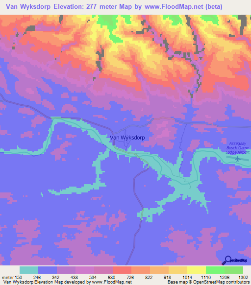 Van Wyksdorp,South Africa Elevation Map