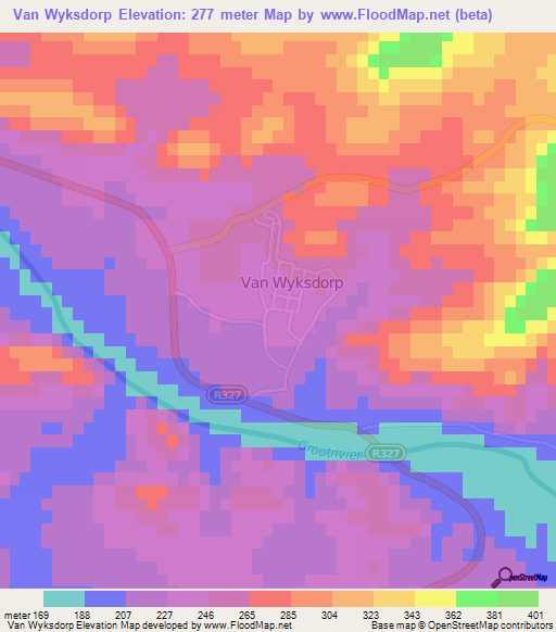 Van Wyksdorp,South Africa Elevation Map