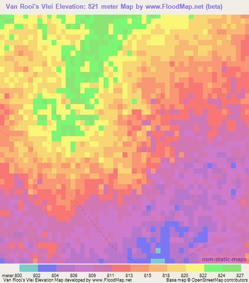 Van Rooi's Vlei,South Africa Elevation Map