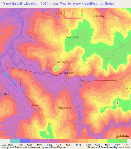 Vandyksdrif,South Africa Elevation Map