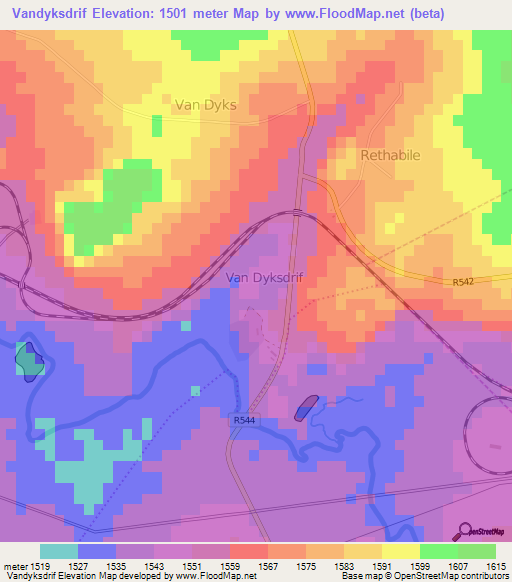 Vandyksdrif,South Africa Elevation Map