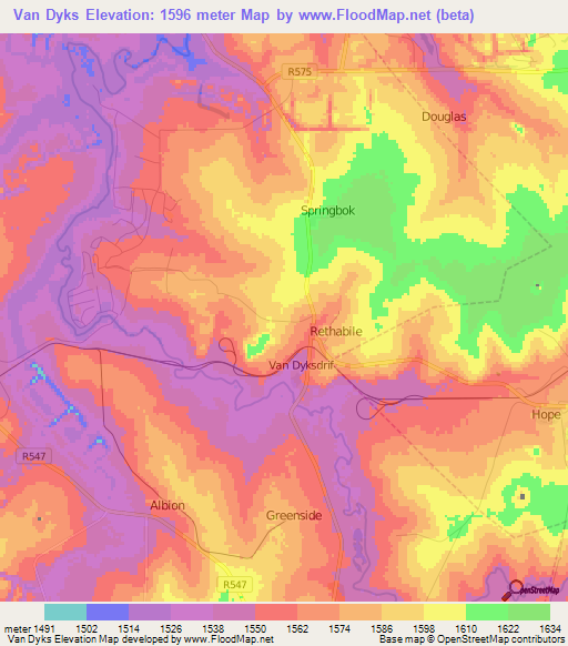 Van Dyks,South Africa Elevation Map