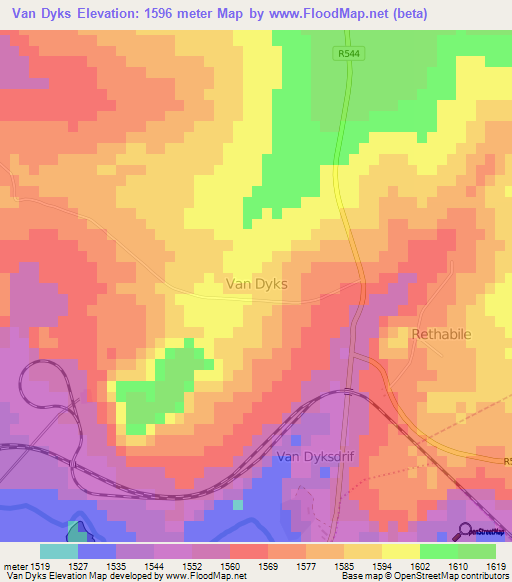 Van Dyks,South Africa Elevation Map