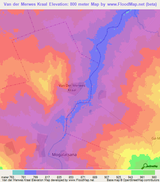Van der Merwes Kraal,South Africa Elevation Map