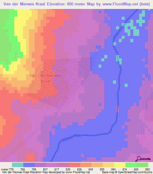 Van der Merwes Kraal,South Africa Elevation Map