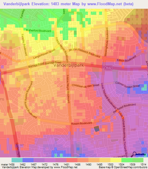 Vanderbijlpark,South Africa Elevation Map