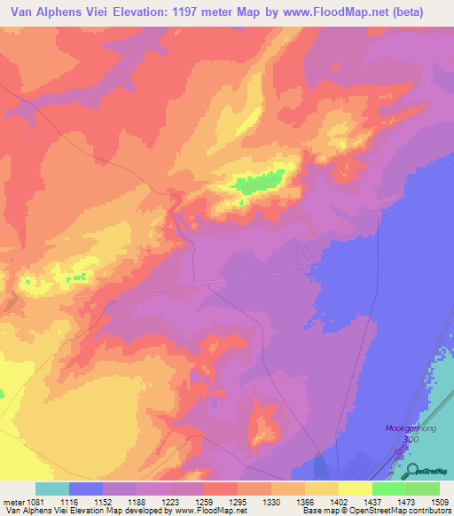 Van Alphens Viei,South Africa Elevation Map