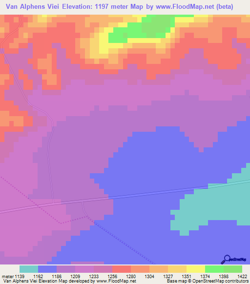 Van Alphens Viei,South Africa Elevation Map